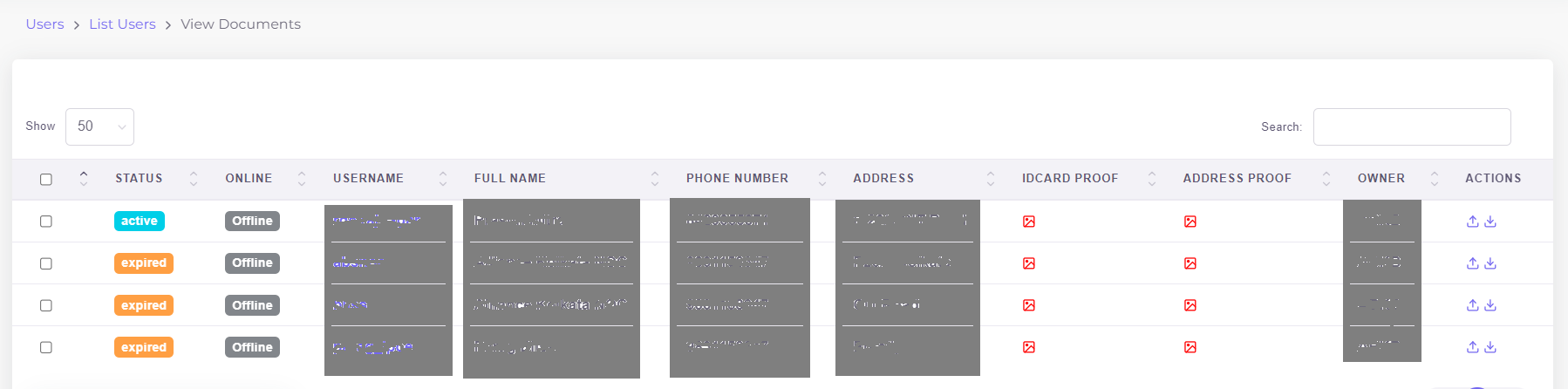 Uploaded Documents Table